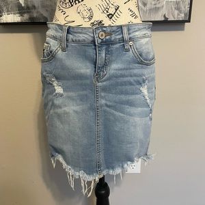 KanCan Light Distressed Denim Skirt
